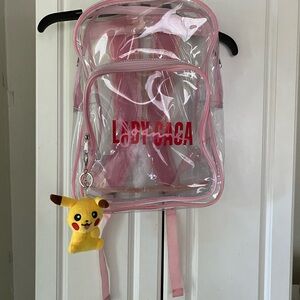 Lady Gaga Clear Pink Backpack from the Joanne Tour with Pikachu Keychain